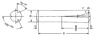 DIN 1472 Штифт установочный с насечкой на половину длины с трёх сторон, EN ISO 8745