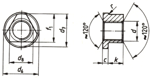 DIN 22425 Гайка трёхгранная с буртиком, размеры резьбы М8, М10