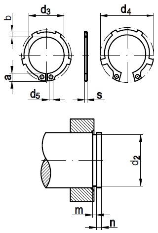 Кольцо стопорное наружное с лапками для вала DIN 983
